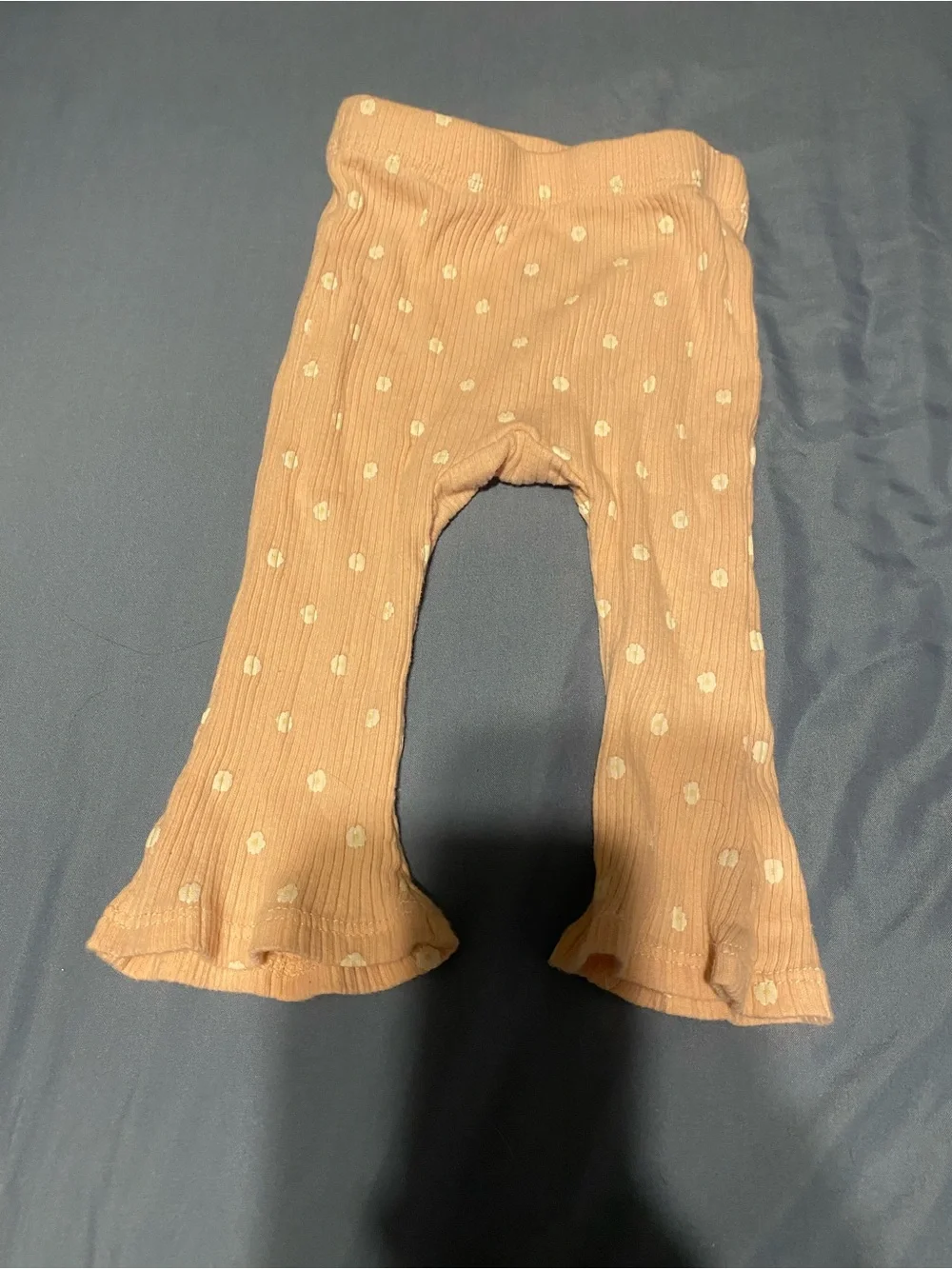 Peach Polka Dot Ribbed Baby Flared Leggings